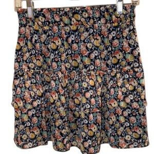 Loft skirt Yellow & Blue Floral tiered NEW xs petite